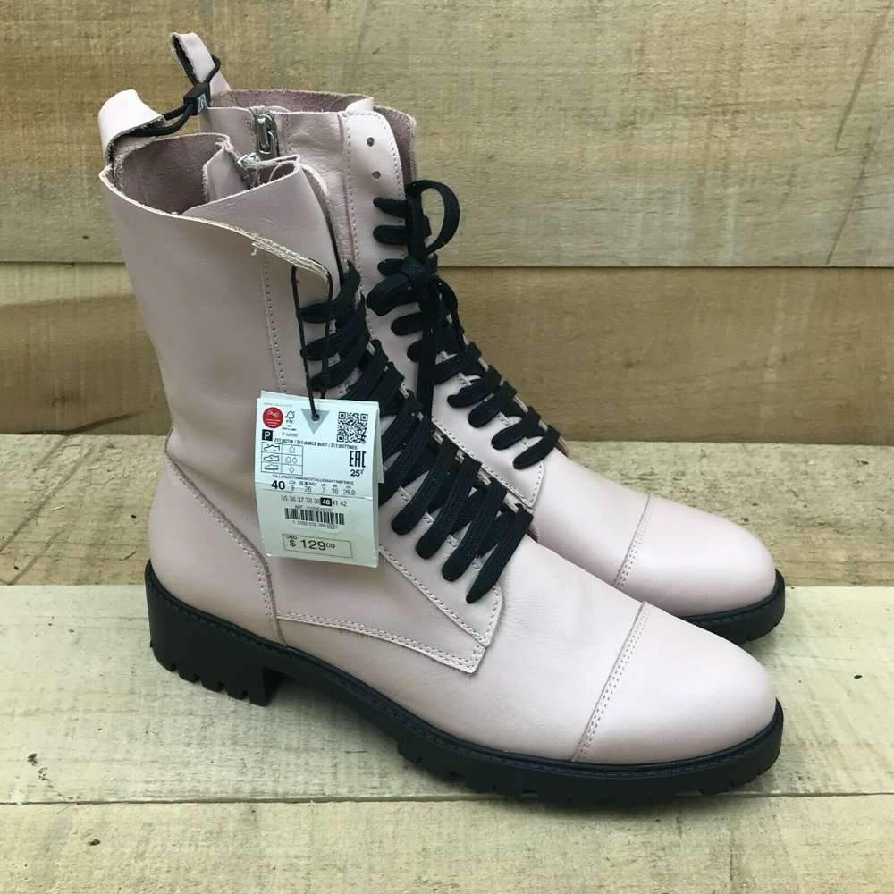 Zara Pink Lace-Up Boots worn once no tags